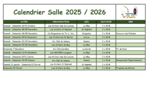Calendrier Salle 2025/2026