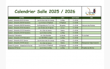 Calendrier Salle 2025/2026