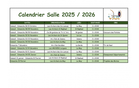 Calendrier Salle 2025/2026